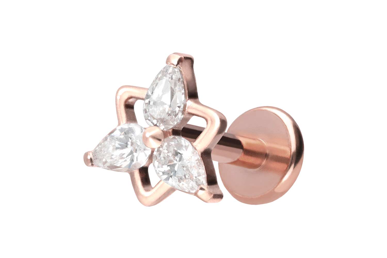 Titan Labret Piercing mit Push Fit KRISTALLBLUME